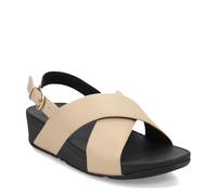 fitflop FitFlop Women's Lulu Cross-Back Strap Sandals-Leather Wedge, Latte Beige, 6 UK