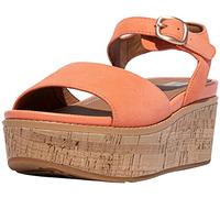 FitFlop GC7580-050 Eloise Cork-WRAP Suede Back-Strap Wedge Sandals Sunshine Coral US07
