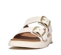 Fitflop Women's GEN-FF Buckle Two-BAR Leather Slides Sandal, White, 6 UK