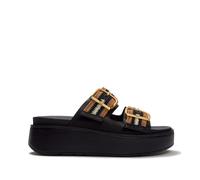 Fitflop Gen-FF Max Buckle Stripe-Webbing Two-Bar Slides BLACK MIX SIZE 6