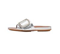 Fitflop Women's Gracie Crystal Maxi-Buckle Metallic-Leather Slides Sandal, Silver, 3 UK