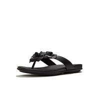 FitFlop Gracie Flower Leather Flip Flops, Black, Size 6, Women Black
