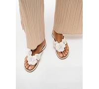 FitFlop Gracie Flower Leather Flip Flops, White, Size 7, Women White