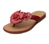 FitFlop Ladies Gracie Floral Leather Flip Flops, Burnt Berry, 7 UK