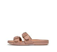 Fitflop Women's Gracie Rubber-Buckle Two-BAR Leather Slides Sandal, Beige, 3 UK