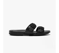 Fitflop Women's Gracie Rubber-Buckle Two-BAR Leather Slides Flat Sandal, All Black, 3 UK
