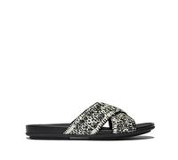 FitFlop Womens Gracie Woven Cross Sliders Black/Ivory Mix 6