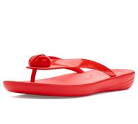 Fitflop iQushion Glossy-Button Polyurethane Women's Cherry Tomato Flip Flops - UK 4