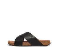 Fitflop iQUSHION Men's Leather Cross Slides Sandal, Black, 9 UK
