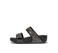 FitFlop Lulu 2 Bar Slide Glitter Slides - Black, Black, Size 7, Women Black