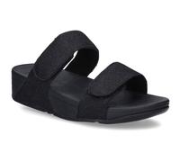 FitFlop Lulu Adjustable Shimmerlux Slides Polyester Women's Slip On Sandals - All Black - Size:UK 5