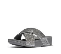 Fitflop Women's LULU Crinkled-Shimmer Cross Slides Sandal, Silvereen, 3 UK