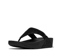 Fitflop Women's LULU Crinkled-Shimmer Toe-Post Sandals, Metallic Black, 6 UK
