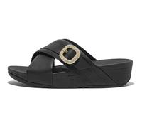 Fitflop Women's LULU Crystal-Buckle Leather Cross Slides Sandal, Black, 5 UK