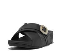 FitFlop Womens Lulu Crystal Buckle Leather Cross Strap Sliders Black 3