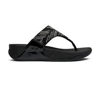 FitFlop Womens Lulu Crystal Feather Wide Fit Toe Post Sandals All Black 5