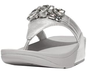 Fitflop LULU JEWEL-DELUXE METALLIC-LEATHER Womens Toe Post Sandals Silver