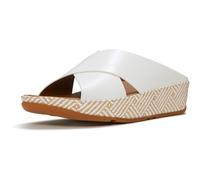 FitFlop Lulu Lux Graphic-weave Leather Cross Slides, White, Size 8, Women White