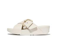 Fitflop Lulu Resin-Buckle Leather Cross Slides Paris Beige Size EU 37