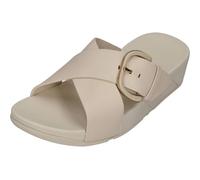 Fitflop Lulu Resin-Buckle Leather Cross Slides Paris Beige Size EU 41