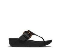 Fitflop Lulu Resin-buckle Womens Toe Post Sandals All Black Leather - Size UK 5