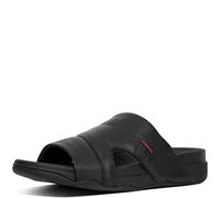 Fitflop Men's Freeway Pool Slide in Leather Open Toe Sandals, Black (Black), 9 UK (43 EU)