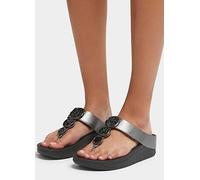 FitFlop Pewter Black Halo Bead-Circle Metallic Toe-Post Sandals Metallic
