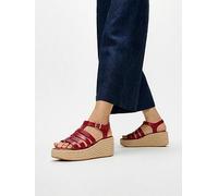 FitFlop Platfforms Espadraille Leather Fisherman Wedge Sandals, Red, Size 7, Women Red