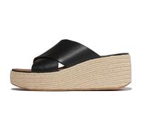 FitFlop Platfforms Espadrille Leather Wedge Cross Slides, Black, 10