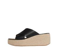 FitFlop Platfforms Espadrille Leather Wedge Cross Slides, Black, 8