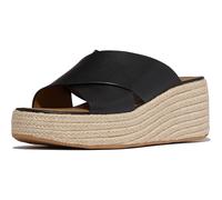 FitFlop Platfforms Espadrille Leather Wedge Cross Slides, Black, 10
