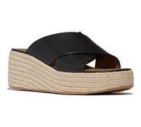 FitFlop Platfforms Espadrille Leather Wedge Cross Slides, Black, 10