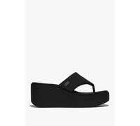 FITFLOP Platform All Black Toe Post Wedge Sandals Colour: Black Leathe