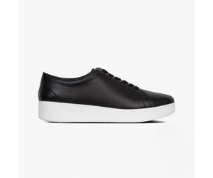 FitFlop Rally Womens Leather Lace-Up Comfort Black/White Casual Trainers