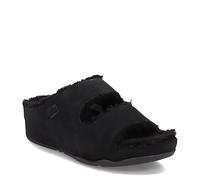 FitFlop Shuv Two-Bar Shearling-Lined Suede Slides All Black 6 M (B)