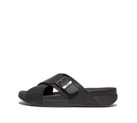 Fitflop Surfer Mens Buckle Nubuck Cross Slides Sandal, Black, 11 UK