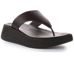 Fitflop Toe Post F-Mode Luxe Leather Platform Sandal Black Womens UK 3 - 8