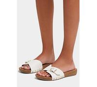 FitFlop Urban White iQushion Adjustable Buckle Leather Sliders Natural