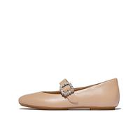 Fitflop Women's DELICATO Crystal-Buckle Leather Mary Janes Flat, Classic Beige, 6.5 UK