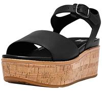 FitFlop Women's Eloise Cork-Wraped Leather Wedge Sandal, Black, 4 UK