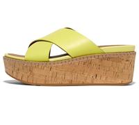 FitFlop Women's Eloise Leather/Cork Wedge Cross Slides Sandal, Sunny Lime, 7 UK