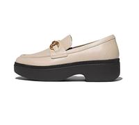 FitFlop Womens F-luma Chunky-Snaffle Leather Demi-Wedge Loafers, Stone Beige, 10