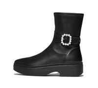 Fitflop Women's F-LUMA Crystal-Buckle Leather Short Boots Ankle, Black, 8 UK