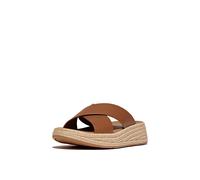 Fitflop Women's F-Mode Espadrille Leather Flatform Cross Slides Sandal, Deep Tan, 7 UK