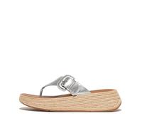 FitFlop Women's F-Mode Espadrille Adj. Leather Flatform Toe-Thongs Wedge Sandal, Silver, 8 UK
