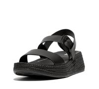 FitFlop Women's F-Mode Espadrille Buckle Leather Flatform Sandals Wedge, Black, 6 UK