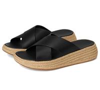 Fitflop Women's F-Mode Espadrille Leather Flatform Cross Slides Sandal, Black, 6 UK