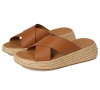 Fitflop Women's F-Mode Espadrille Leather Flatform Cross Slides Sandal, Deep Tan, 5 UK