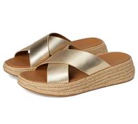 FitFlop Women's F-Mode Espadrille Leather Flatform Cross Slides Wedge Sandal, Platino, 3 UK