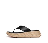 Fitflop Women's F-Mode Espadrille Leather Flatform T/Post Sandals, Black, 8 UK